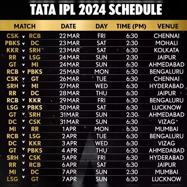 TATA IPL 2024 Schedule Announced, Check Match Venue, Time Table and